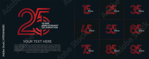 Anniversary logo type set with double line number. red and white color for celebration event