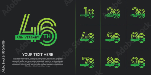 Anniversary logo type set with double line number. green color with ribbon for celebration event