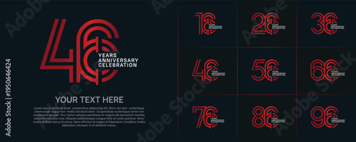 Anniversary logo type set with double line number. red and white color for celebration event