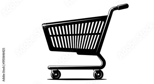 Black shopping cart on wheels icon.