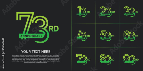 Anniversary logo type set with double line number. green color with ribbon for celebration event