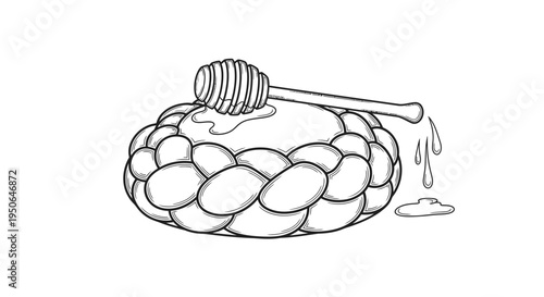 honeycomb with dripping honey and dipper