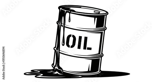 Illustration of a Leaking Oil Barrel with the Word OIL on it.