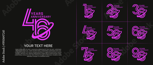 Anniversary logo type set with double line number. purple color with swoosh can be use special moment