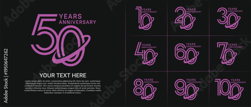 Anniversary logo type set with double line number. purple color with swoosh can be use special moment