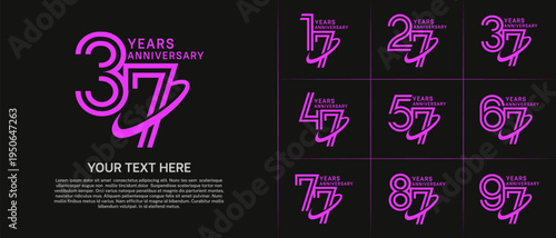 Anniversary logo type set with double line number. purple color with swoosh can be use special moment