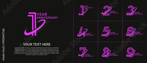 Anniversary logo type set with double line number. purple color with swoosh can be use special moment