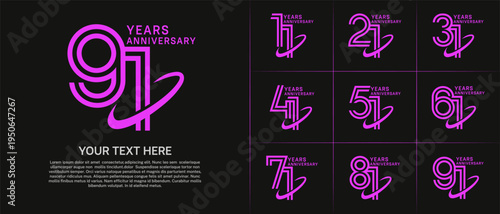 Anniversary logo type set with double line number. purple color with swoosh can be use special moment