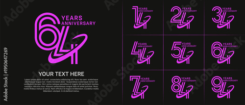 Anniversary logo type set with double line number. purple color with swoosh can be use special moment