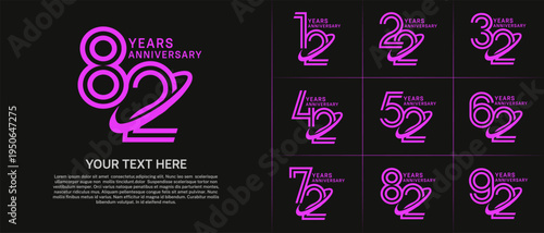 Anniversary logo type set with double line number. purple color with swoosh can be use special moment