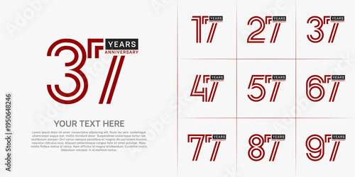 Anniversary logo type set with double line number. red and black color can be use special moment