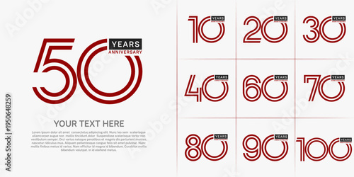 Anniversary logo type set with double line number. red and black color can be use special moment
