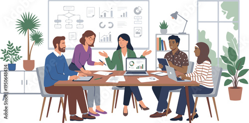 Team having hybrid meeting with global colleagues on large screen