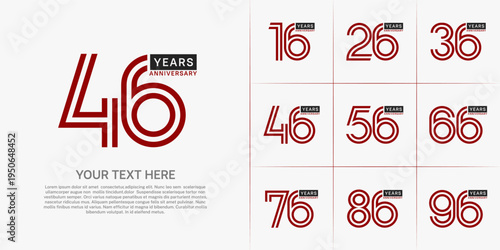 Anniversary logo type set with double line number. red and black color can be use special moment