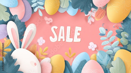 Easter Sale Banner with Cute Bunny Decoration