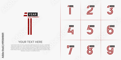 Anniversary logo type set with double line number. red and black color can be use special moment