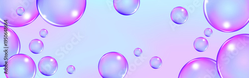 Fizzing air and water blue bubbles with fizzy sparkles on transparent background. Vector texture of bubble gum and collagen bubbles for dreamy design.