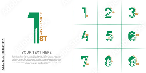 Anniversary logo type set with double line number. green and brown color can be use special moment