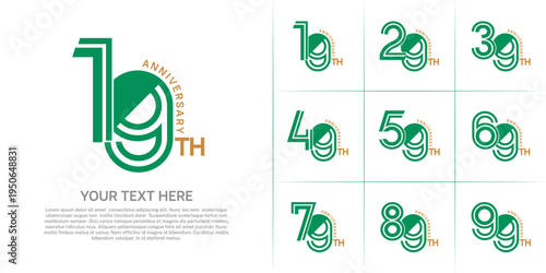 Anniversary logo type set with double line number. green and brown color can be use special moment