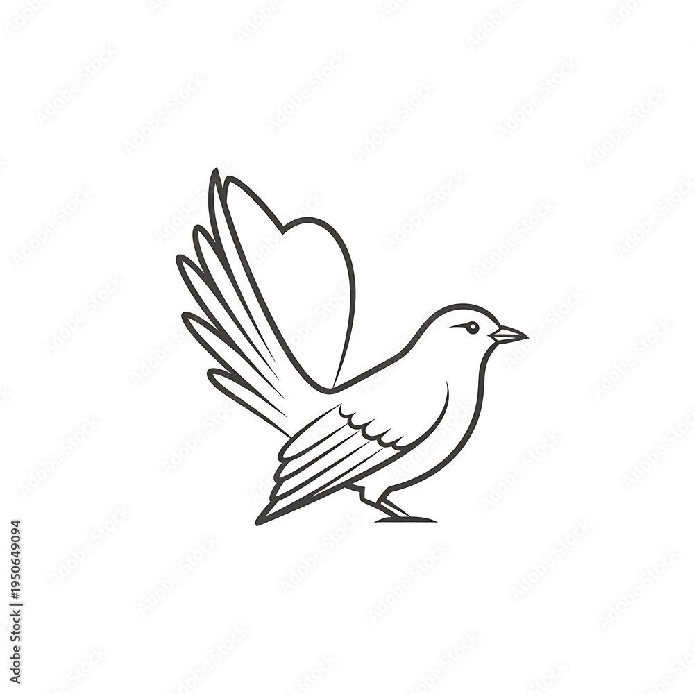 Fototapeta premium Minimal bird outline with raised wing isolated on a transparent background
