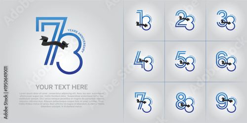 Anniversary logo type set with double line number. blue color with black ribbon can be use special moment