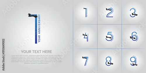 Anniversary logo type set with double line number. blue color with black ribbon can be use special moment