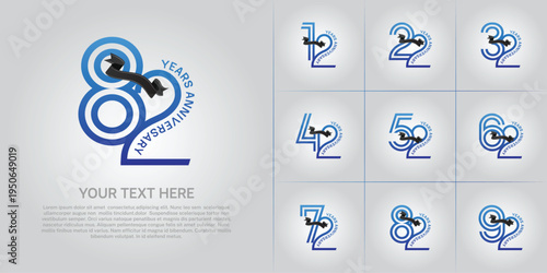 Anniversary logo type set with double line number. blue color with black ribbon can be use special moment
