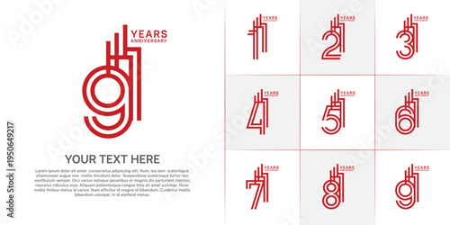 Anniversary logo type set with double line number. red color can be use special moment