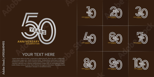 Anniversary logo type set with double line number. silver and gold color with ribbon can be use special moment