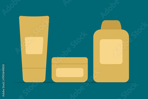 A set of various cosmetic jars. Colored silhouette. Front and side views. Vector simple flat graphic illustration. Isolated object on a blue-green background. Isolate.