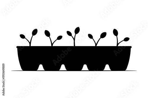 Potted seedlings icon. Black silhouette. Front and side view. Vector simple flat graphic illustration. Isolated object on a white background.
