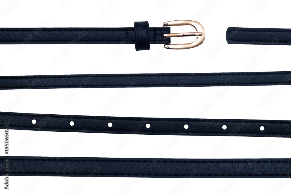 Fototapeta premium Composite layout of a navy blue leather belt and gold buckle isolated on transparent background