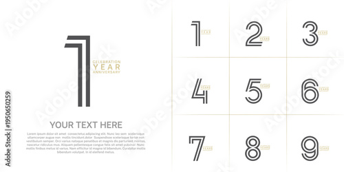 Anniversary set design with double line number. gold and black color for celebration event