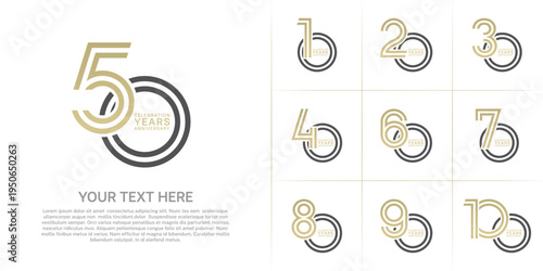 Anniversary set design with double line number. gold and black color for celebration event