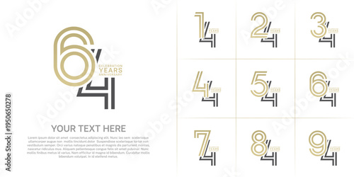 Anniversary set design with double line number. gold and black color for celebration event