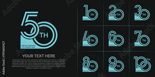 Anniversary set design with double line number. blue color for celebration event