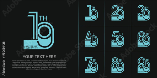 Anniversary set design with double line number. blue color for celebration event
