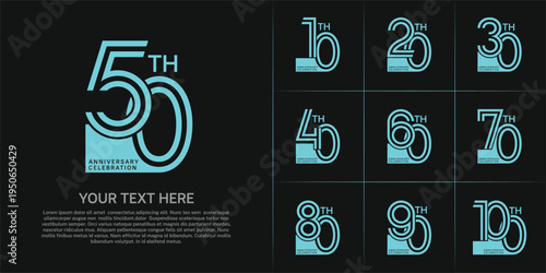 Anniversary set design with double line number. blue color for celebration event