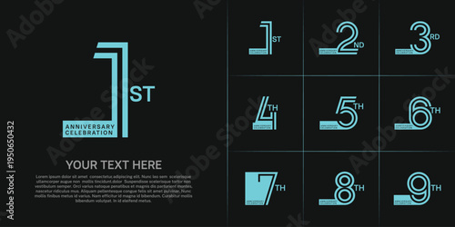 Anniversary set design with double line number. blue color for celebration event