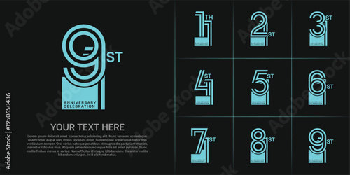 Anniversary set design with double line number. blue color for celebration event