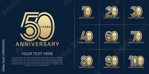 Anniversary set design with double line number. golden color for celebration event
