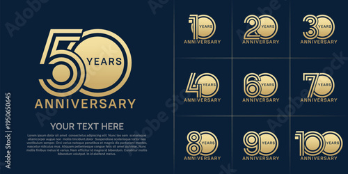 Anniversary set design with double line number. golden color for celebration event