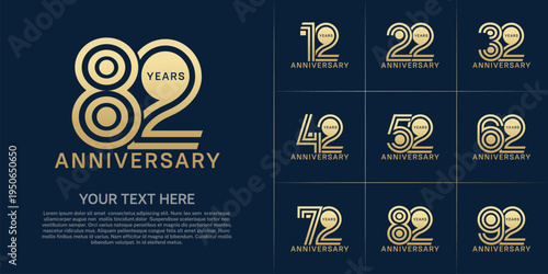 Anniversary set design with double line number. golden color for celebration event
