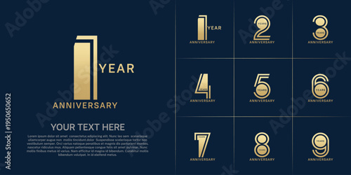 Anniversary set design with double line number. golden color for celebration event