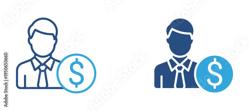 Business salary icon set. Employee profile with dollar coin icon, salary payment and income concept. Vector illustration.