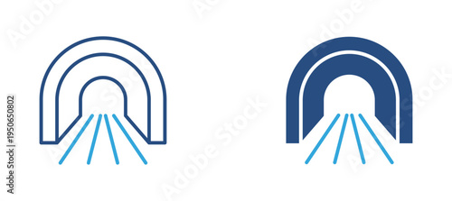 Tunnel road icon set. Road passing through tunnel icon, transportation route and infrastructure concept. Vector illustration.