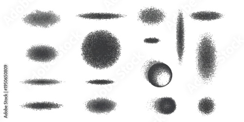 Set of grainy stippled gradient texture shapes with spray paint effect and noise for retro minimalist design vector illustration