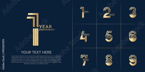 Anniversary set design with double line number. gold color for celebration event