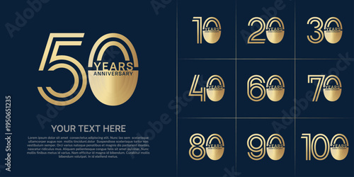 Anniversary set design with double line number. gold color for celebration event