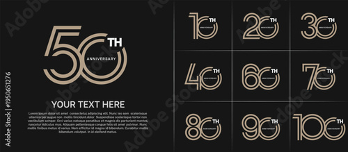 Anniversary set design with double line number. brown and white color for celebration event